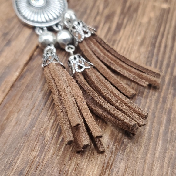 Leather Pendant With Indian Head Concho and Fringes With  Indian‎ leather tassel pendant